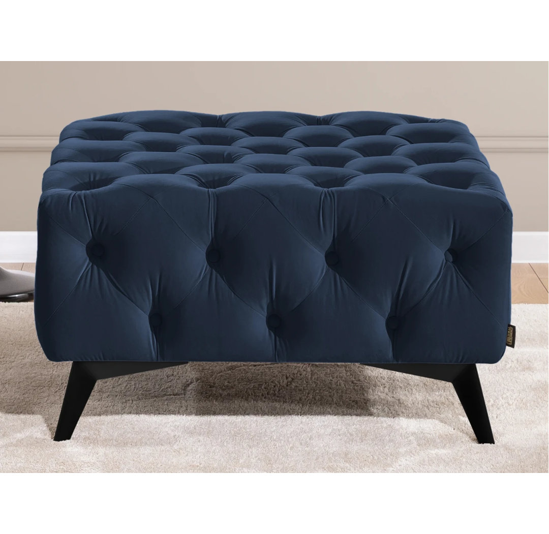 Whitby 80cm Wide Velvet Tufted Square No Pattern Footstool Ottoman