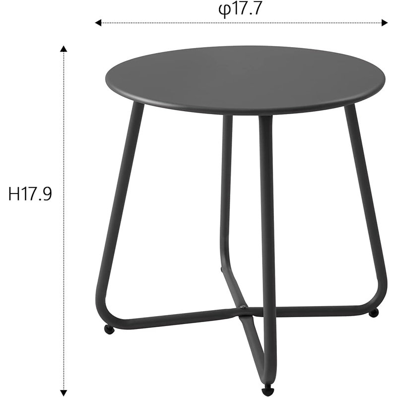 Round Metal Outdoor Side Table , cm W cm D, Black, 17.9cm H x 17.7cm W x 17.7cm D
