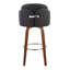 Tabouret de bar à hauteur fixe en bois de noyer et similicuir noir avec repose-pieds rond chromé - ensemble de 2-380747983