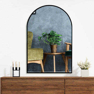 30X40 Inch Metal Framed Arched Bathrrom Mirror For Wall.