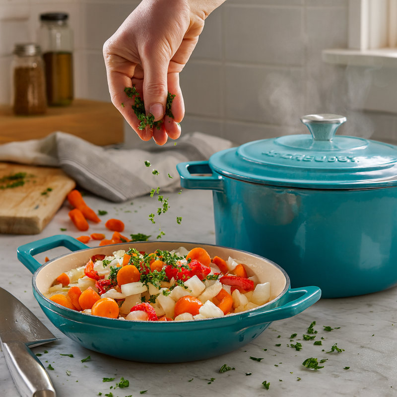 Argon Tableware Cast Iron Casserole Dish Set, 4.5 L, Teal