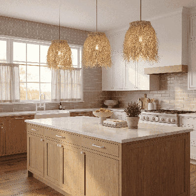 Luminaire suspendu 1 lumière en rotin naturel