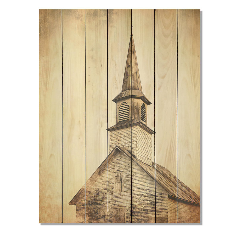 «Church Spire Faith» rétro - Église sur bois, H 20 po x l 10 po