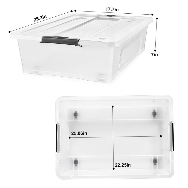 40qt Clear Underbed Stackable Storage Bins with Lids and Handles, 2-Pack
