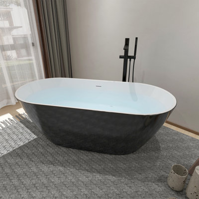 Free Standing Tub 65" x 29.5" Deep Soaking Bathtub Freestanding Bathtub J07 Bathroom Tub Black