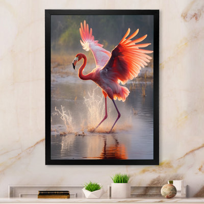 " Majestic Pink Flamingo Spreading Its Wings "