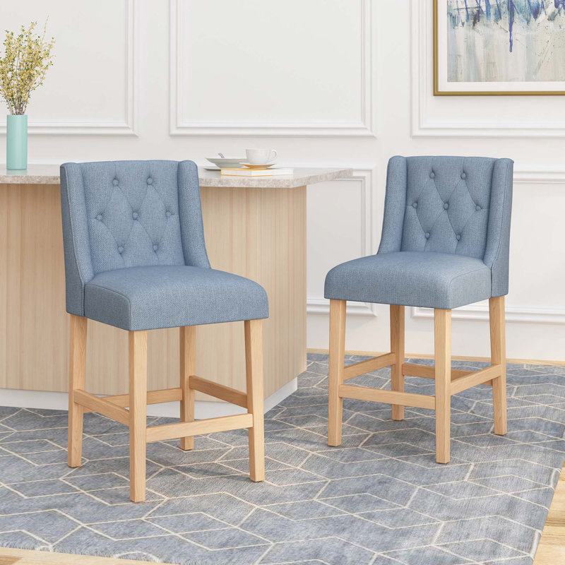 Ensemble de 2 tabourets de comptoir rembourrés en tissu rembourrés pour comptoir de cuisine ou bar, Bleu