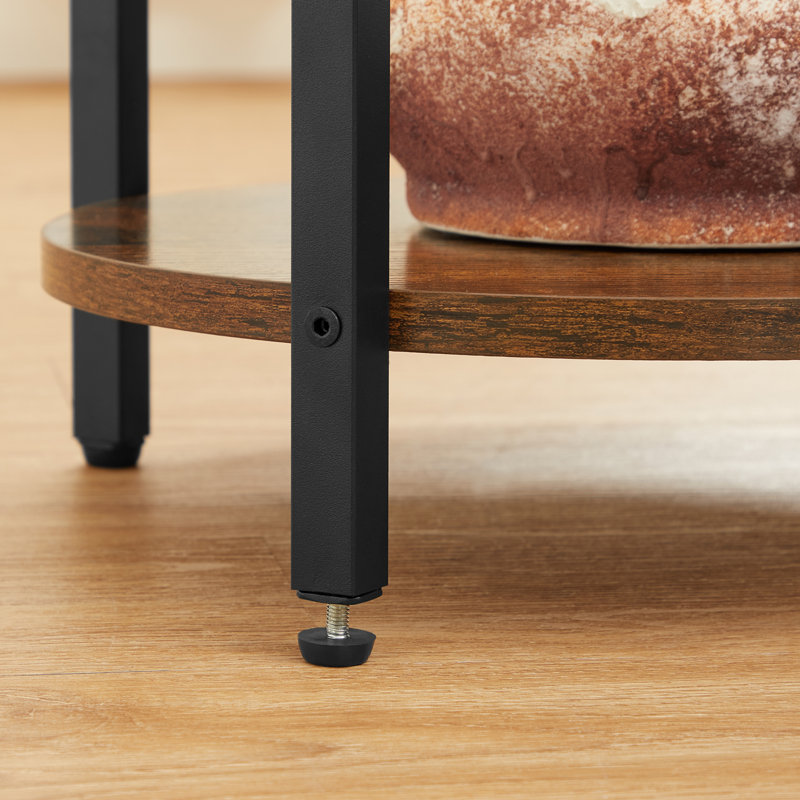 Mauch Round End Table with 3-Tier Storage Shelves, Rustic Brown/Black