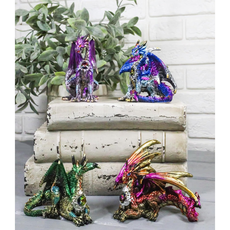 Ensemble de 4 mini figurines de dragons élémentaires métalliques multicolores