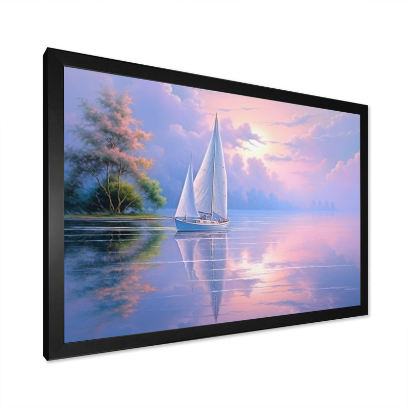 Voilier, voile, sérénade III sur toile, H 12 po x l 20 po x P 1 po, Cadre simple noir