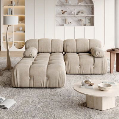 Canapé modulaire en chenille sans os, canapé convertible en éponge convertible pour le salon, canapé à 2 places en forme de L avec repose-pieds, accoudoirs et dossier amovibles, rembourré d'éponge à haute densité et ressorts ensachés
