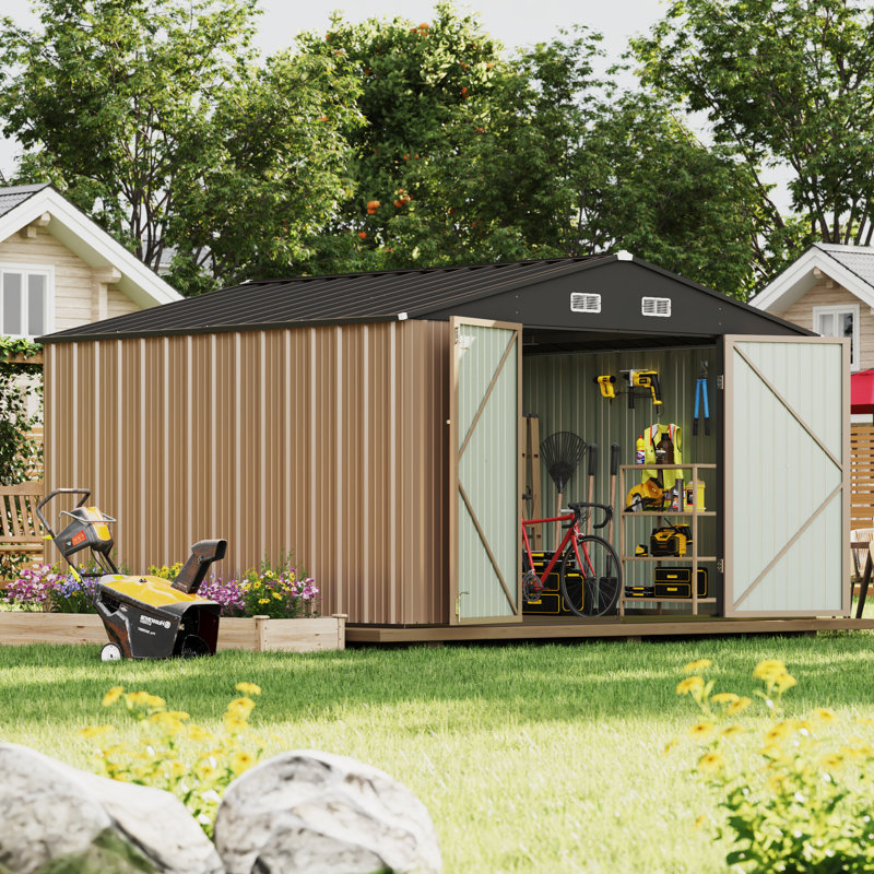 10 ft. W x 10 ft. D Outdoor Metal Storage Shed, Brown/Black
