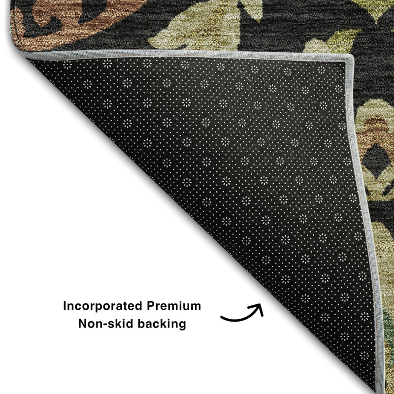 Premium Machine Washable Prisco Black Rug, Rectangle 10' x 14'