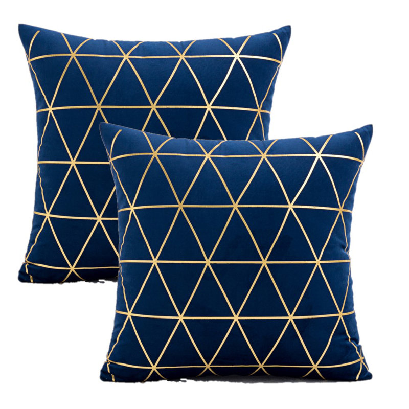 Ensemble de 2 coussins décoratifs dorés en velours (insert inclus), Bleu très foncé