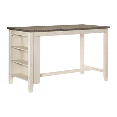 Modern Antique White And Rosy Brown 1Pc Counter Height Table With Built-In Shelves Wooden Multifunctional Kitchen Dining Room Furniture