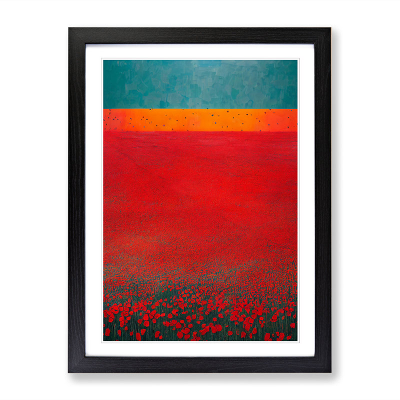 Contemporary Poppy Flower Field Vol.5 - Picture Frame Print, 34cm H x 25cm W, Black Framed