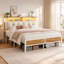 Metal Bed Frame with Upholstered Storage Headboard-34867538-34867539