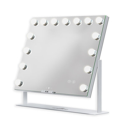 Miroir de maquillage à DEL trois tons doré pour bureau, miroir de coiffeuse 15 lumières à intensité variable avec support