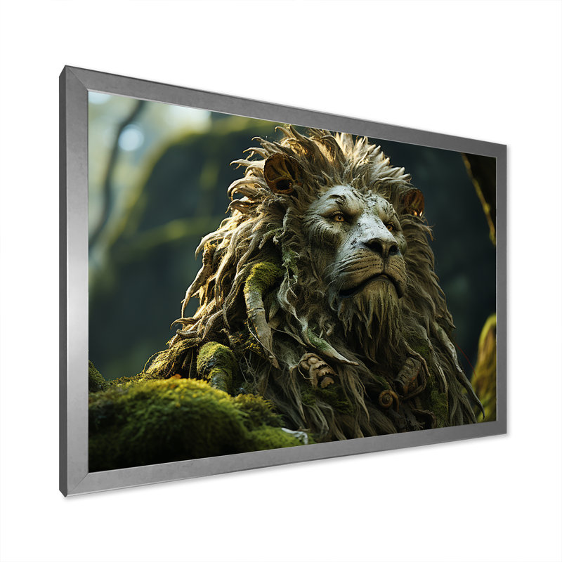 «Enchanted Lion Wilderness Fantasy» sur toile, H 12 po x l 20 po x P 1 po, Cadre simple argenté