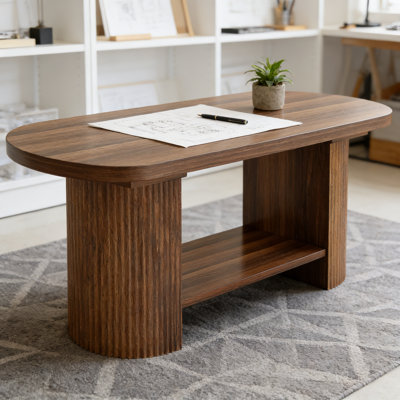 45" Coffee Table, Modern Oval 2-Tier Centre Table With Storage