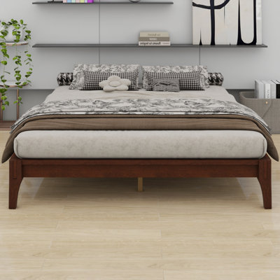 Base de lit plateforme en bois avec support en lattes de bois