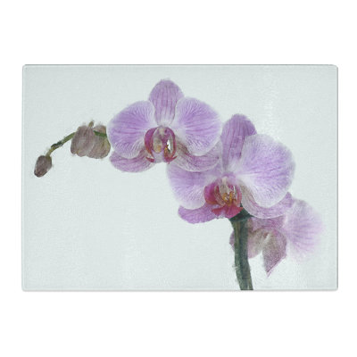 Tempered Glass Purple Orchids in Bloom Chopping Board