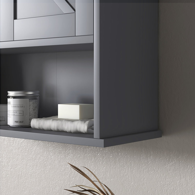 Armoire à pharmacie murale avec tablette ouverte, Gris