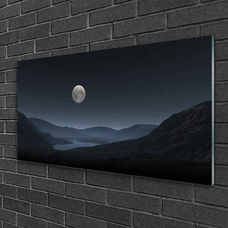 Glass Print Wall Art 100X50cm Image Printed On Glass Decorative Wall Picture Behind Toughened / Tempered Safety Real Glass For Kitchen & Living Room Theme: Night Moon Landscape