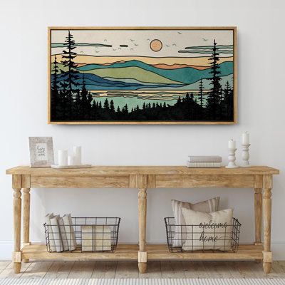 «Green Abstract Mountain Forest Landscape Extra Large», reproduction d'art sur toile encadrée