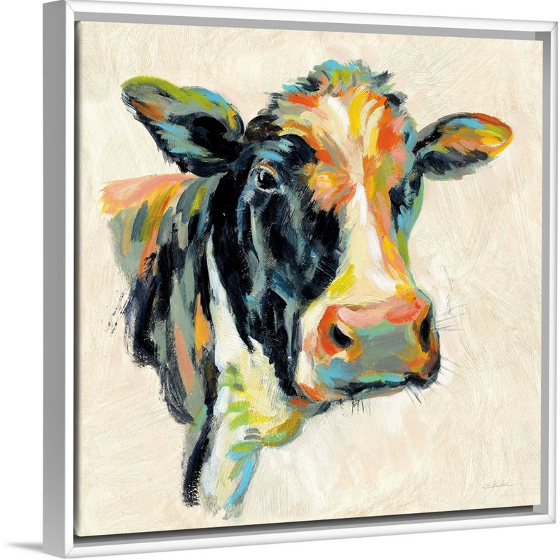 «Expressionistic Cow I», art mural sur toile, H 26 po x l 26 po x P 2 po, Toile avec cadre blanc