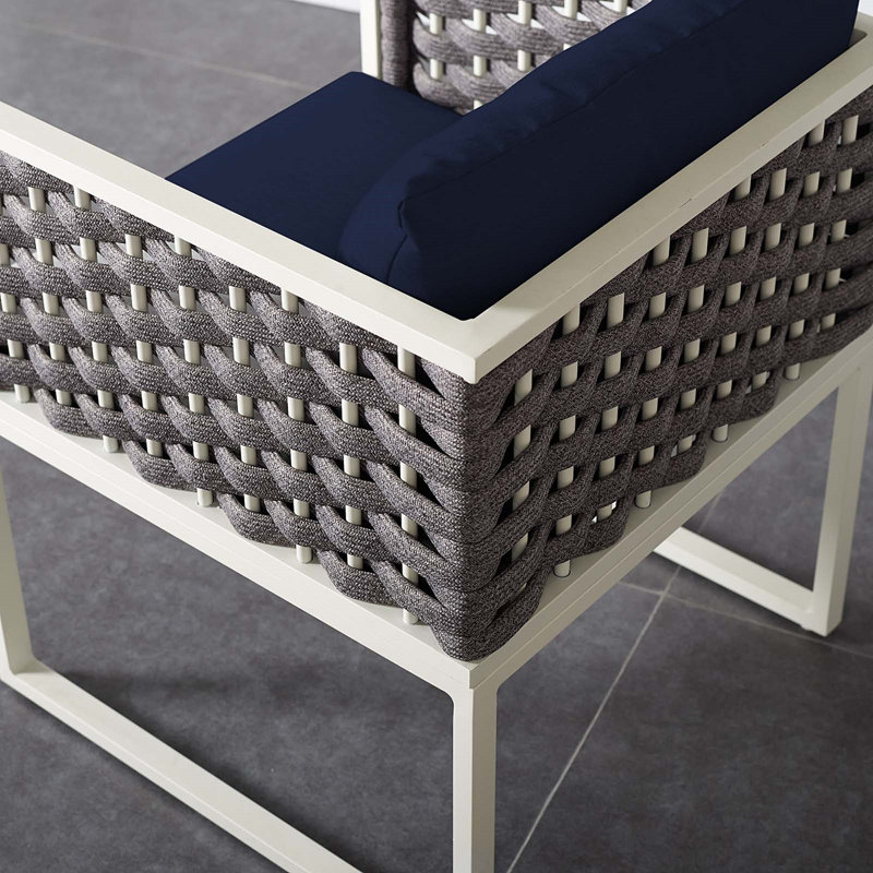 Ensemble de mobilier de salle à manger en corde tissée pour l'extérieur Modway Stance 9 pièces, Marine