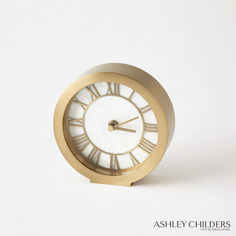 Mother Of Pearl Clock, Satin Brass