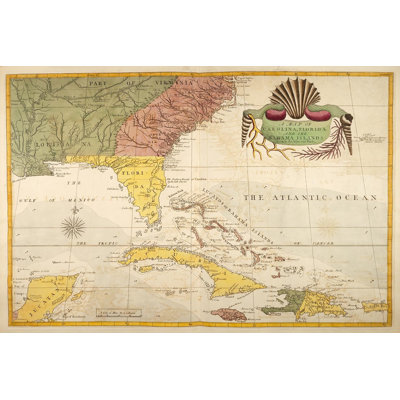" Map Of Carolina, Florida & The Bahama Islands " by Mark Catesby Painting Print