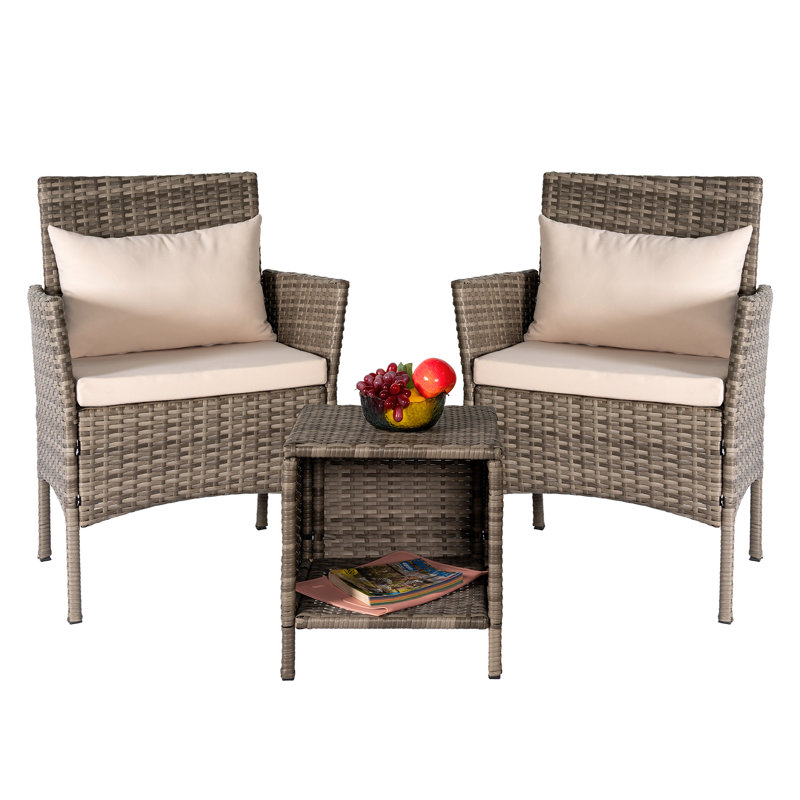 Ensemble de conversation pour patio avec coussins 2 personnes Nagey, Beige/gris