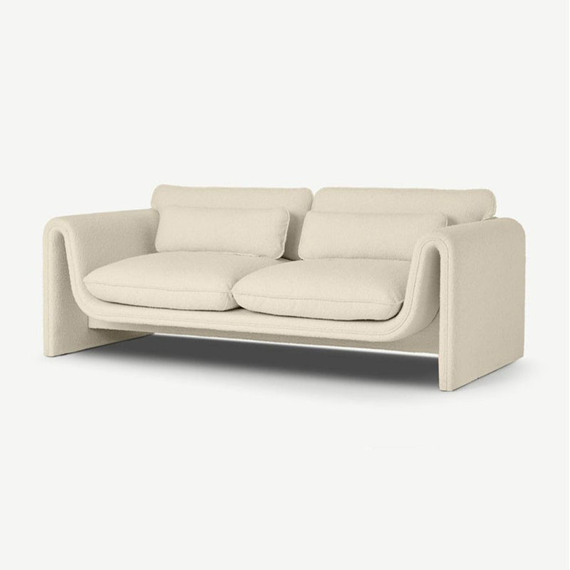 Causeuse-coussin en velours beige, H 28,35 po x l 86,61 po x P 39,37 po, Beige