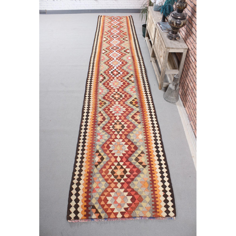 Tapis turc Kilim fabriqué à la main dans des couleurs vives et des motifs complexes pour les couloirs et les espaces de vie