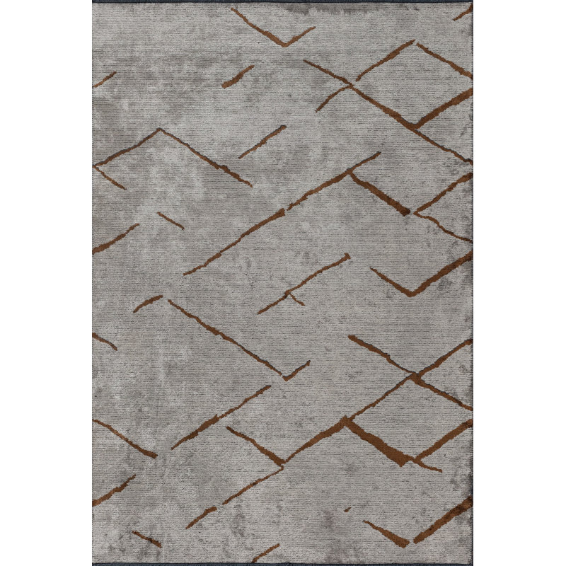 Brown Beige Abstract Luxury Area Rug, Rectangle 7'10" x 11'2"