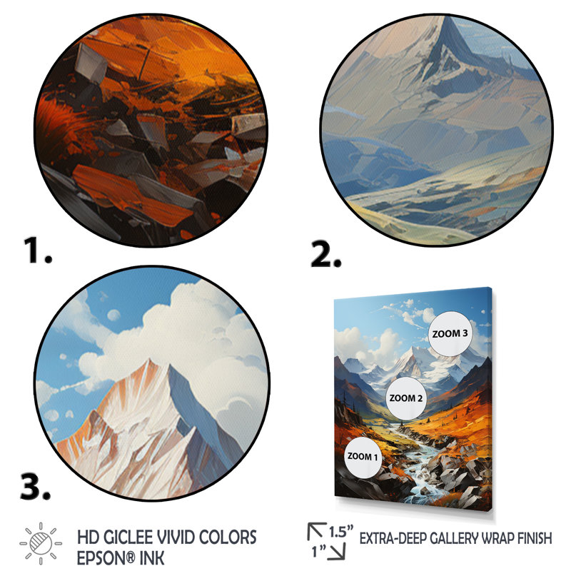 Baeden Orange Bluw Mountains, H 44 po x l 34 po x P 1,5 po, Cadre flottant doré