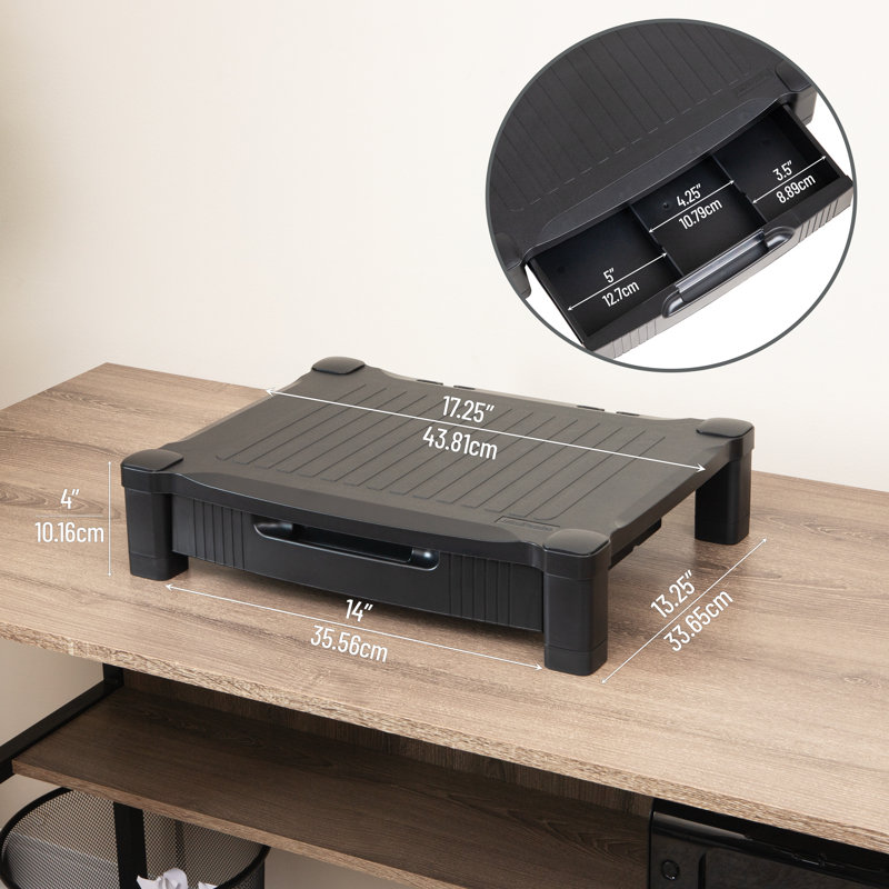 Monitor Stand, Storage Drawer, Desktop Organizer, Laptop Riser, Office, Black