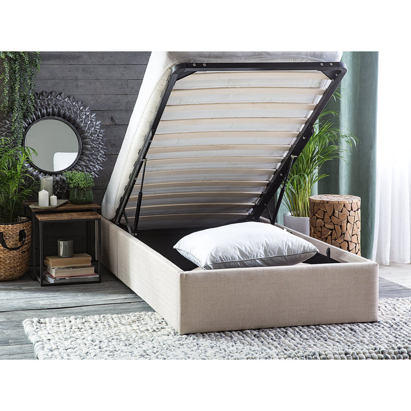 Amara Upholstered Ottoman Storage Bed, European Single (90 x 200 cm), Beige