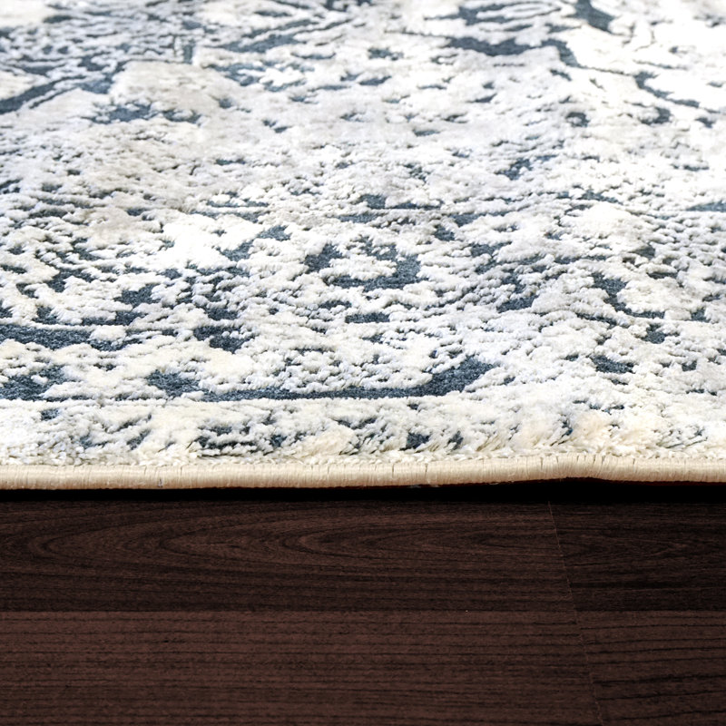 Tapis bleu/ivoire Malbon, Rectangle 9 pi 2 po x 12 pi 10 po