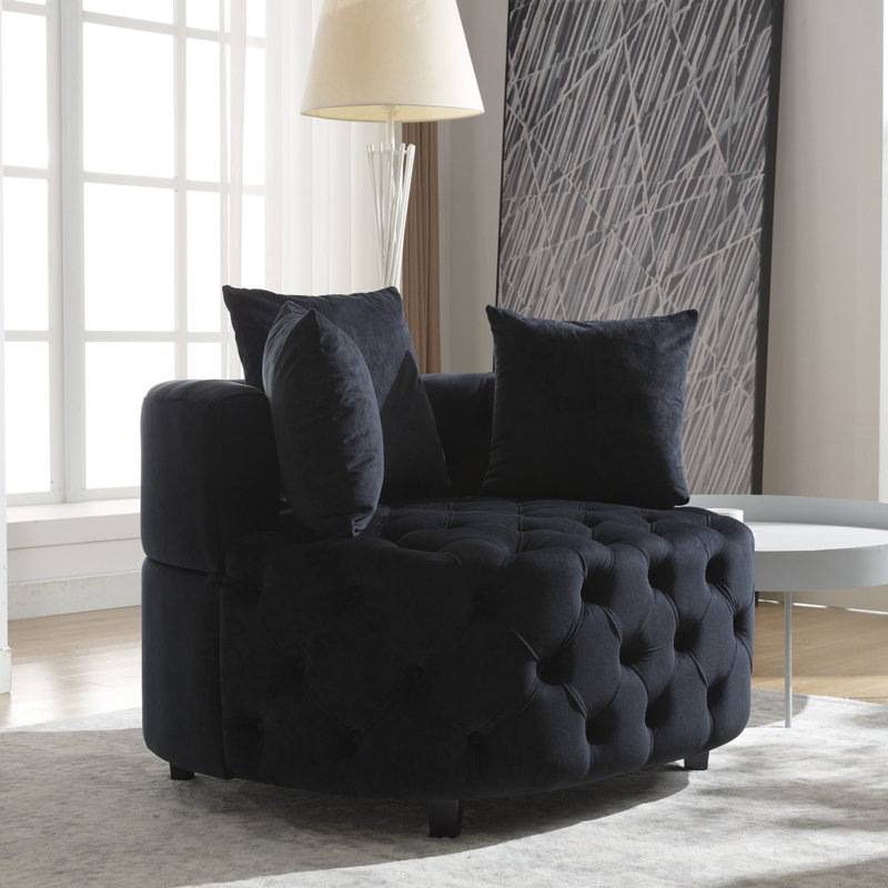 Décoration de salon en velours noir - 40,6 po Largeur du fauteuil, fauteuil rembourré de mousse pour l'intérieur, Black