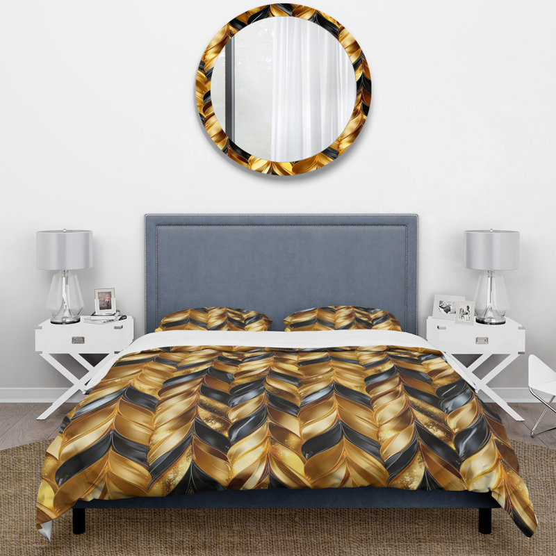 Gold And Black Gilded Luxury Chevron Pattern - Ensemble de housse de couette à chevrons