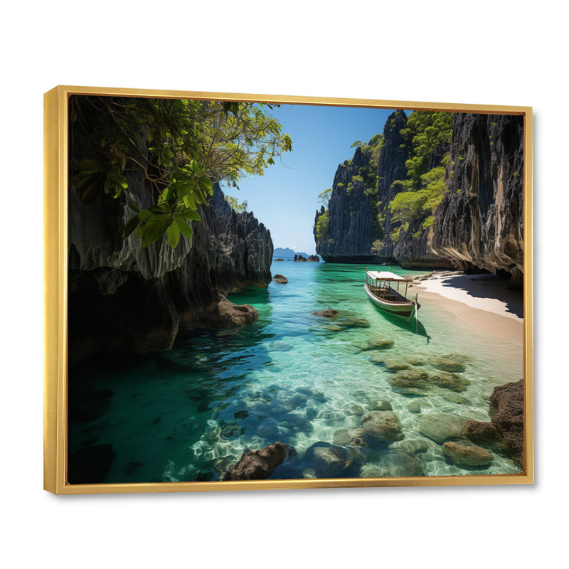 Perle de l'Orient, art mural Philippines, Cadre flottant doré, H 24 po x l 32 po x P 1 po