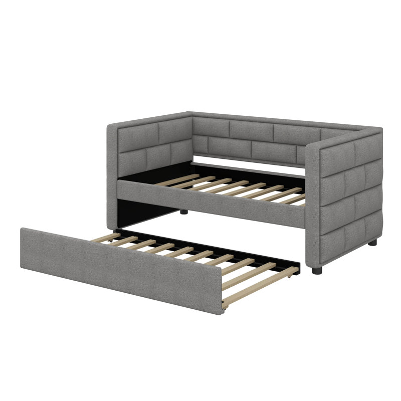 Twin Size Daybed With Trundle, Upholstered Comfort With Padded Back