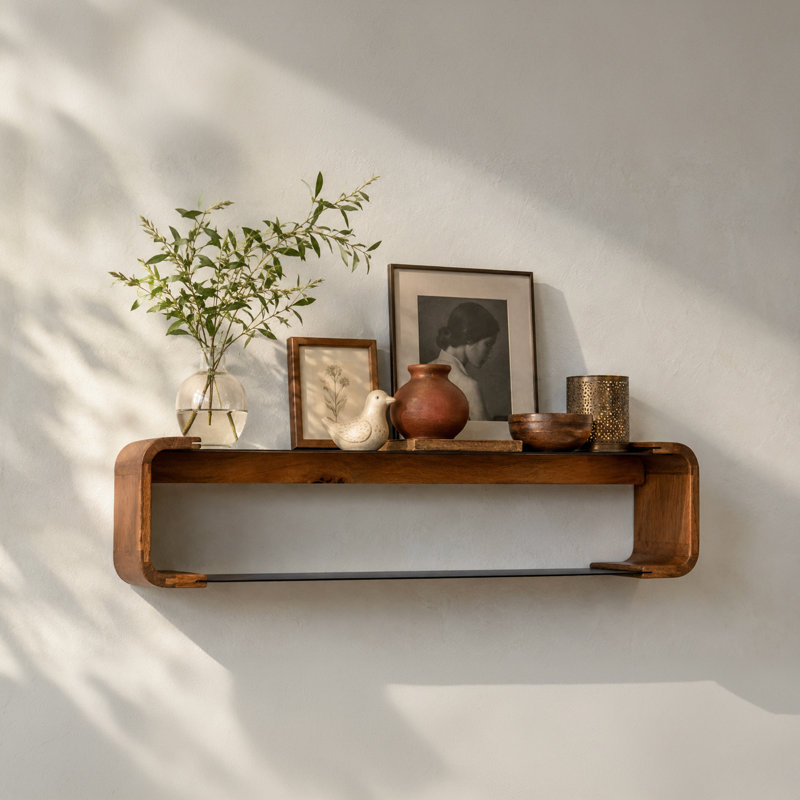 Tablettes murales flottantes en bois et en métal à 2 niveaux Sephine