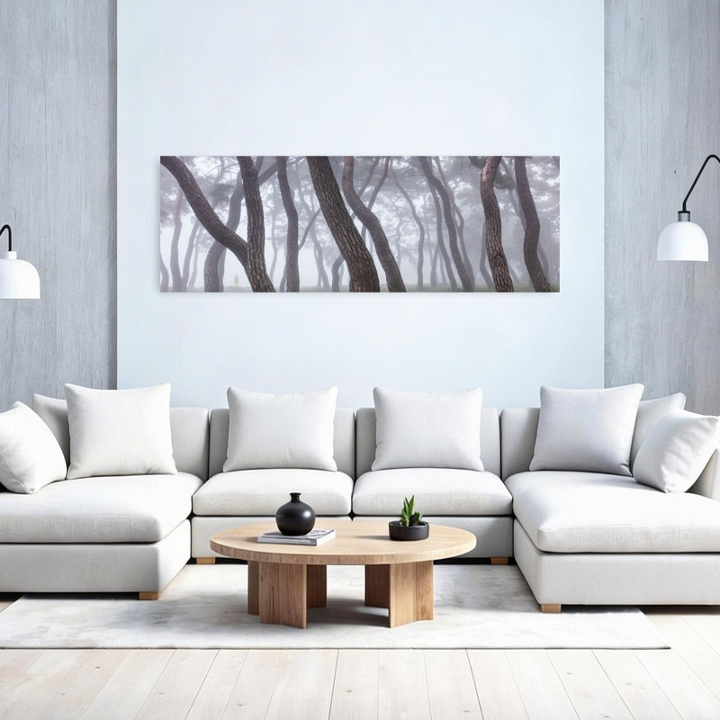 Art mural paysage de forêt de pin brumeux, H 60 po x l 20 po