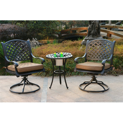 Annecorinne 2 - Person Patio Dining Set Round Table with Cushions Included