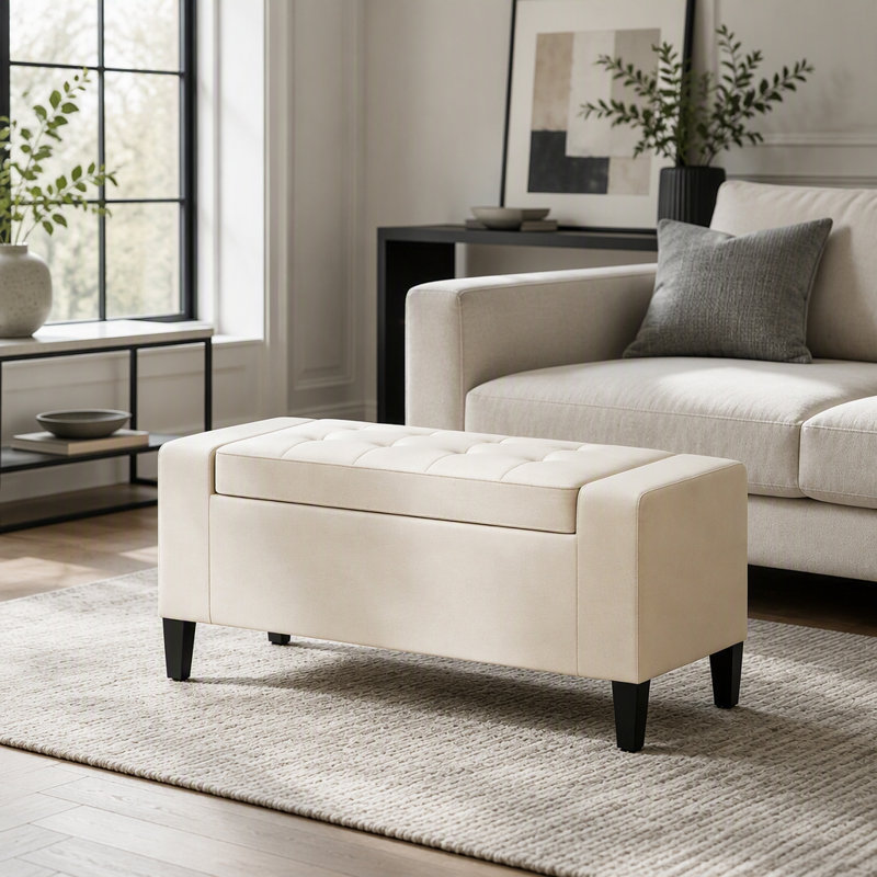 Linen Upholstered Bench with Flip Top