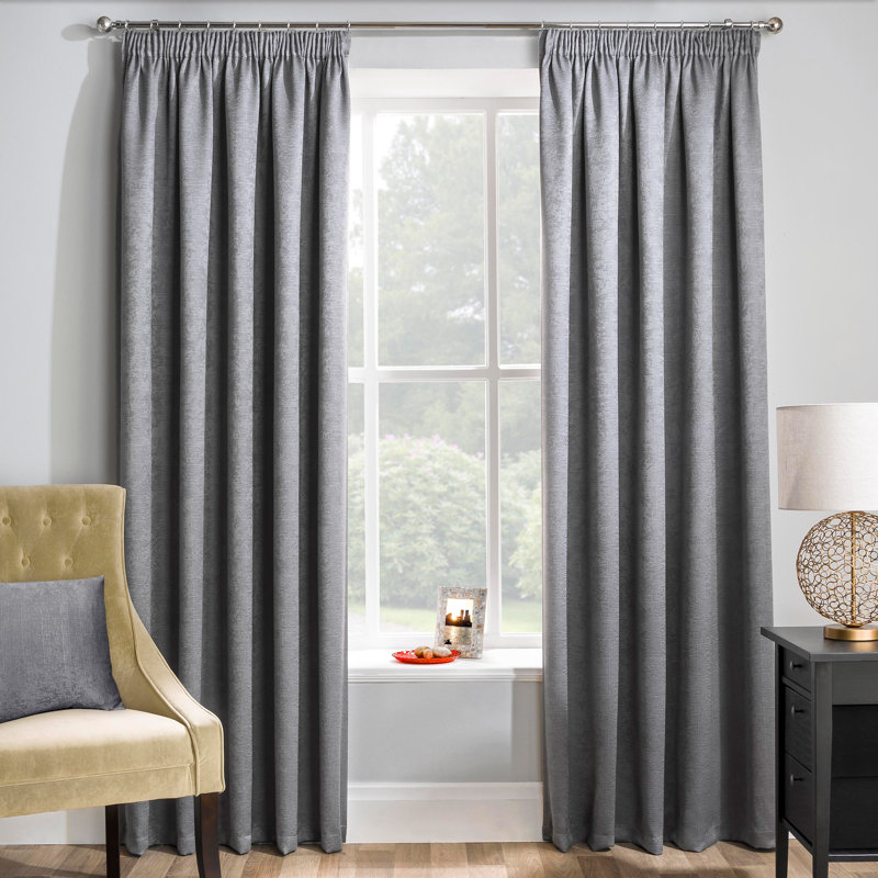 Armington Pencil Pleat Light Reducing Thermal Curtain, Grey, 117cm Width x 137cm Drop